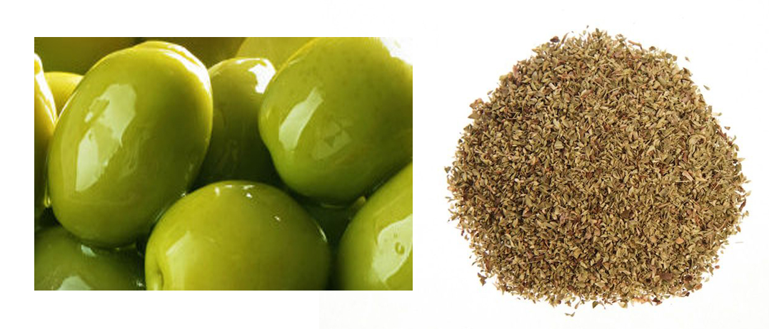 Grüne Oliven mit Oregano